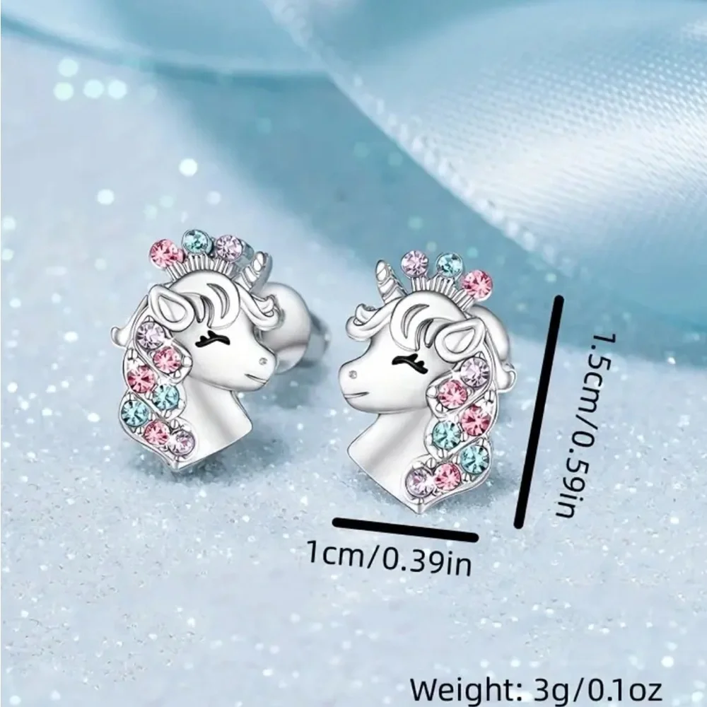 Silver Zircon Unicorn Earrings - Picture 2 of 2